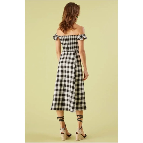 Reformation Hattie Linen Off-Shoulder Dress in Luke Check - Picture 5 of 13
